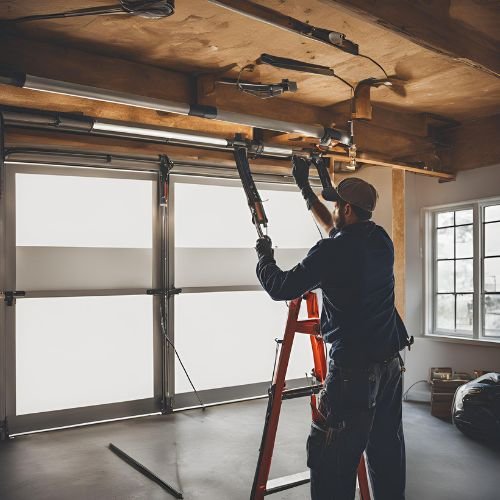 Expert Technician Busy with Installing a Garage Door