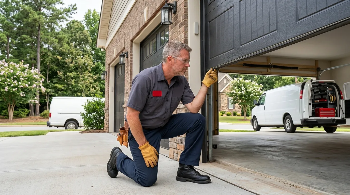 craftsman stone home, service van and technician in Charlotte